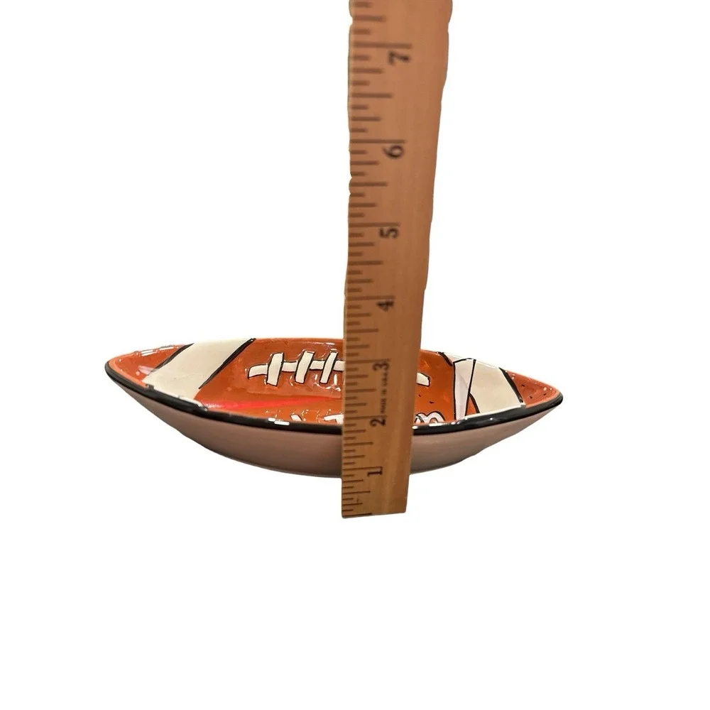 Football‎ Shaped Touch Down Super Bowl Ceramic Snack Dip Dish Clay Art Lot of 2